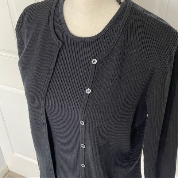 Jones New York Sweaters - Jones New York Sport Petite Black Cardigan and Tank Crew Sweater Set, P/Medium